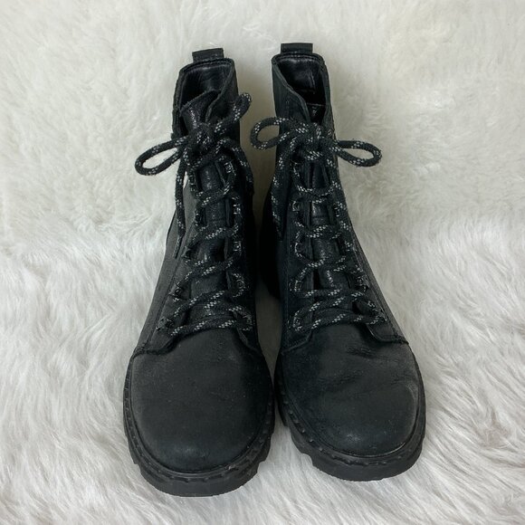 Sorel Lennox Black Distressed Leather Lace Up Combat Boots 12 - Picture 2 of 8